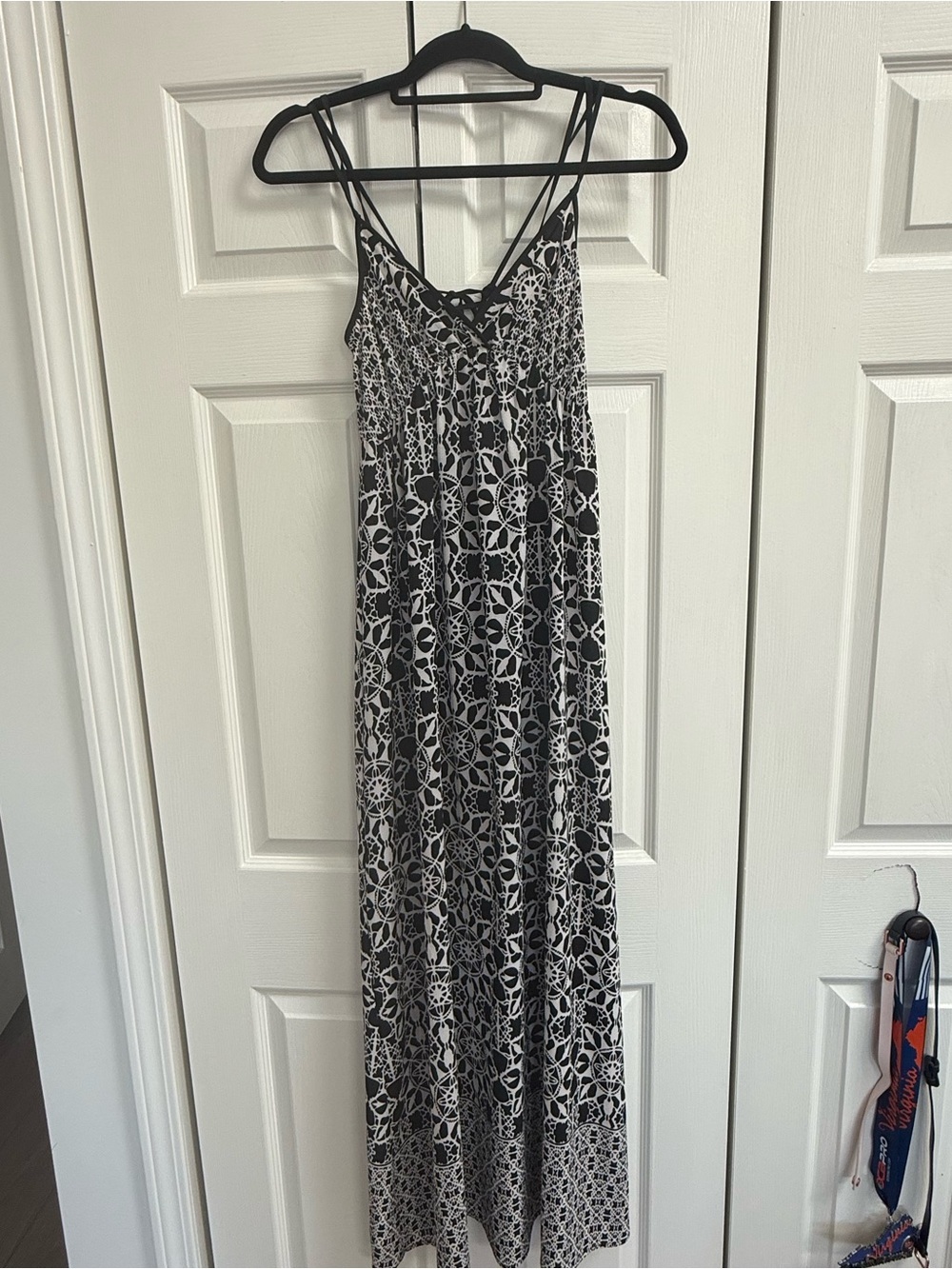 Dex Black & White Floral Maxi Dress with Thin Straps